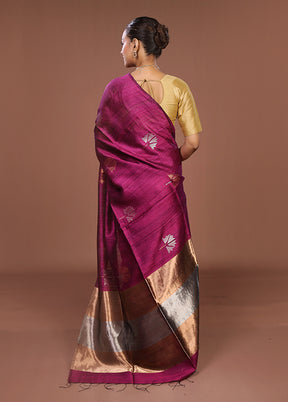Purple Handloom Matka Pure Silk Saree With Blouse Piece