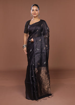 Black Handloom Tussar Pure Silk Saree With Blouse Piece