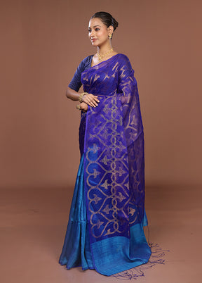 Blue Handloom Matka Pure Silk Saree With Blouse Piece