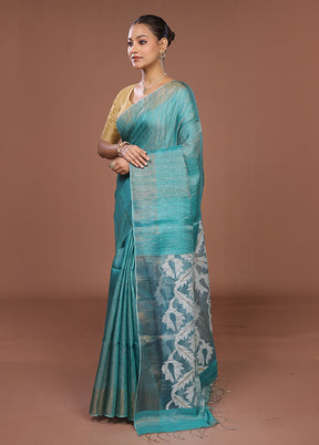 Green Handloom Matka Pure Silk Saree With Blouse Piece