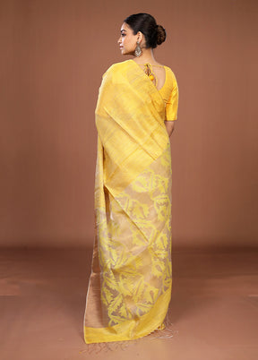 Yellow Handloom Matka Pure Silk Saree With Blouse Piece