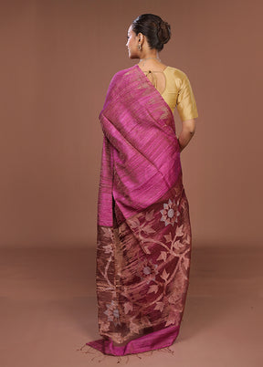 Purple Handloom Matka Pure Silk Saree With Blouse Piece