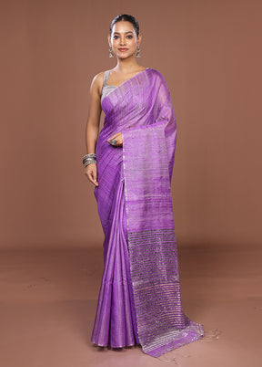 Purple Handloom Matka Pure Silk Saree With Blouse Piece