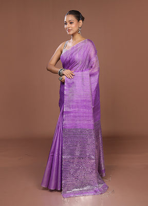 Purple Handloom Matka Pure Silk Saree With Blouse Piece