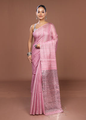 Pink Handloom Matka Pure Silk Saree With Blouse Piece