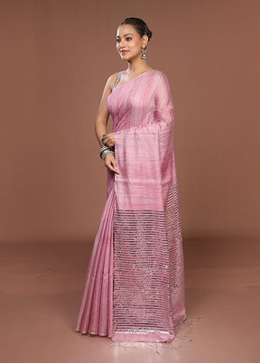 Pink Handloom Matka Pure Silk Saree With Blouse Piece