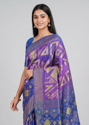 Purple Handloom Matka Pure Silk Saree With Blouse Piece