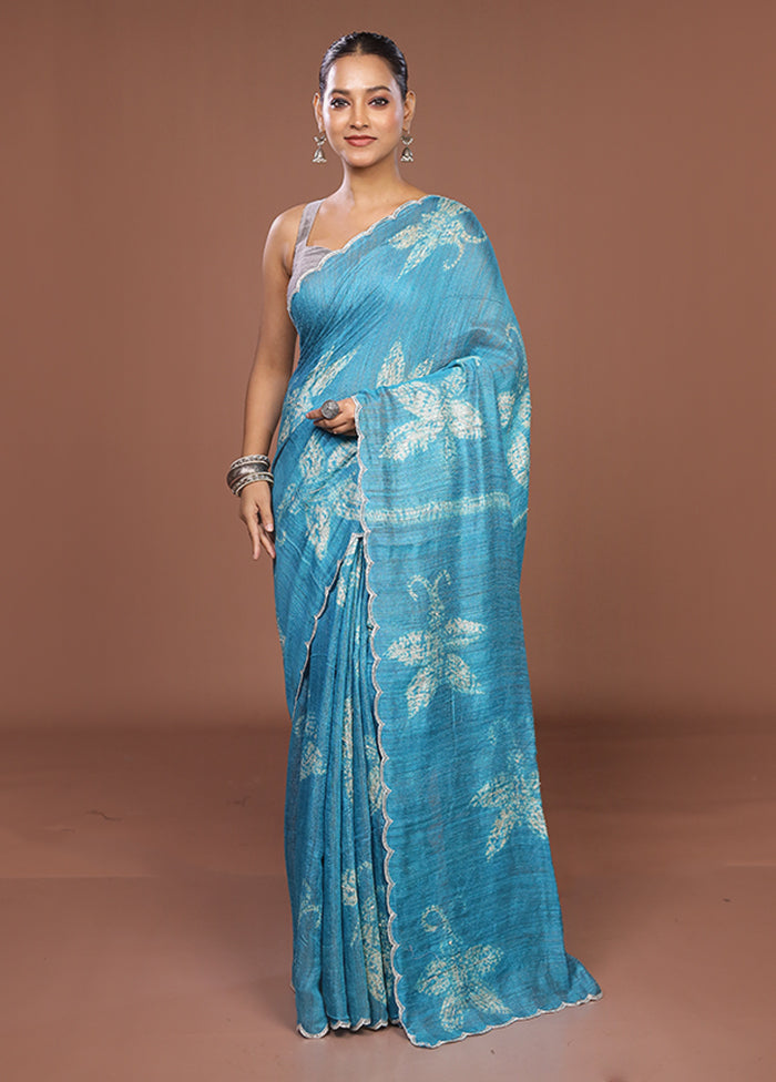 Blue Handloom Matka Pure Silk Saree With Blouse Piece