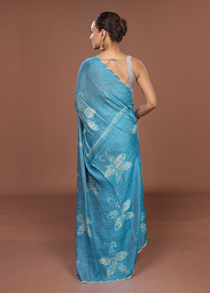 Blue Handloom Matka Pure Silk Saree With Blouse Piece