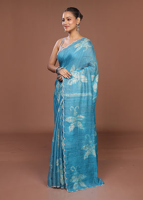 Blue Handloom Matka Pure Silk Saree With Blouse Piece