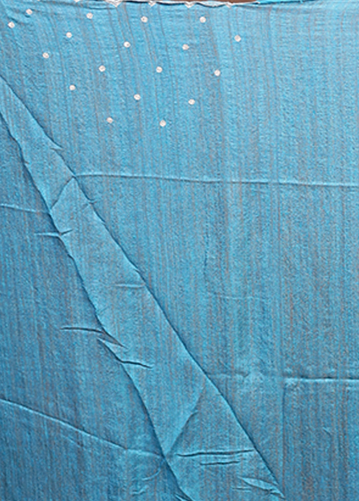 Blue Handloom Matka Pure Silk Saree With Blouse Piece