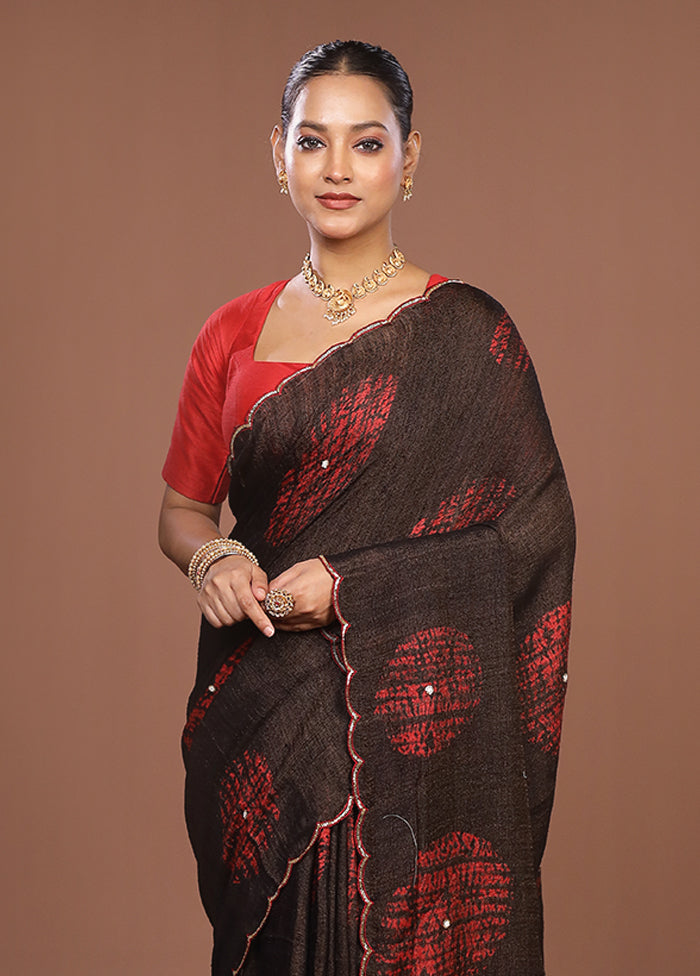 Brown Handloom Matka Pure Silk Saree With Blouse Piece