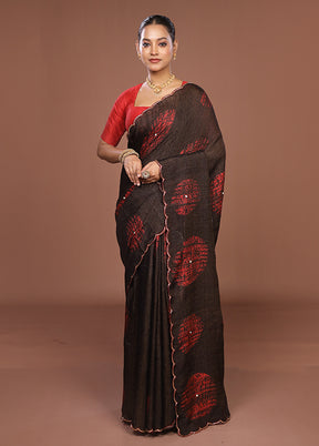 Brown Handloom Matka Pure Silk Saree With Blouse Piece