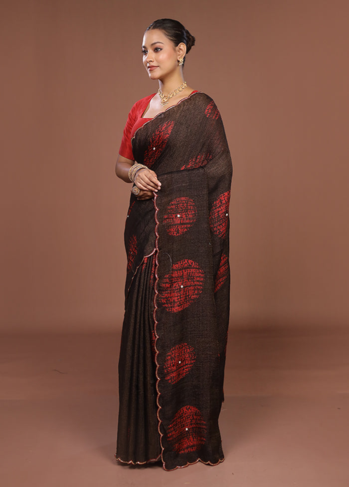 Brown Handloom Matka Pure Silk Saree With Blouse Piece