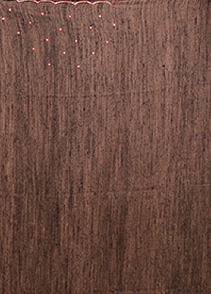 Brown Handloom Matka Pure Silk Saree With Blouse Piece