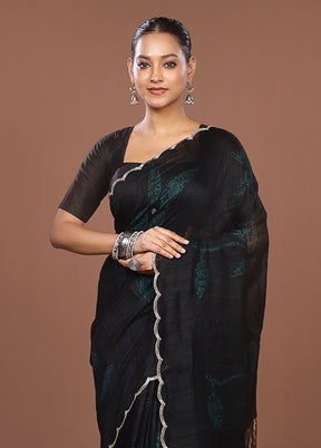 Black Handloom Matka Pure Silk Saree With Blouse Piece