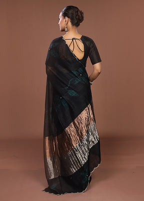 Black Handloom Matka Pure Silk Saree With Blouse Piece