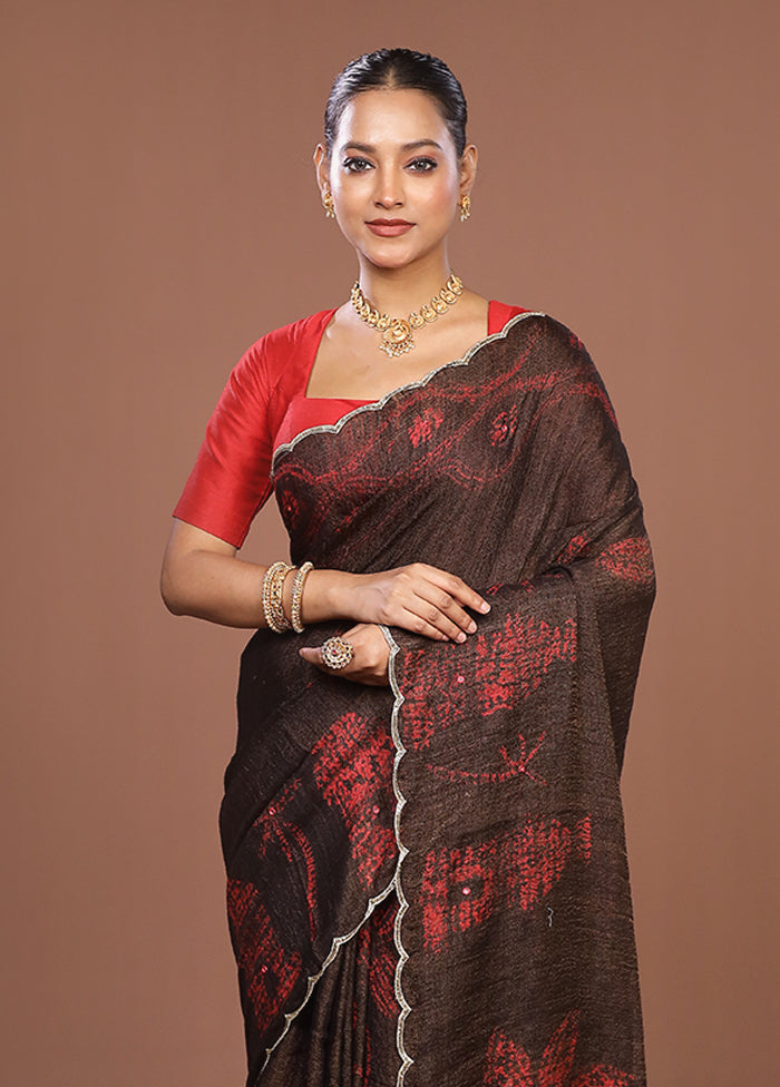 Brown Handloom Matka Pure Silk Saree With Blouse Piece