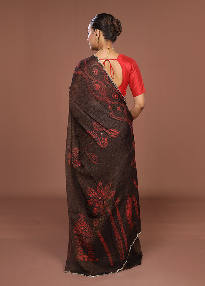 Brown Handloom Matka Pure Silk Saree With Blouse Piece