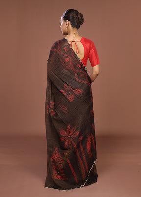 Brown Handloom Matka Pure Silk Saree With Blouse Piece