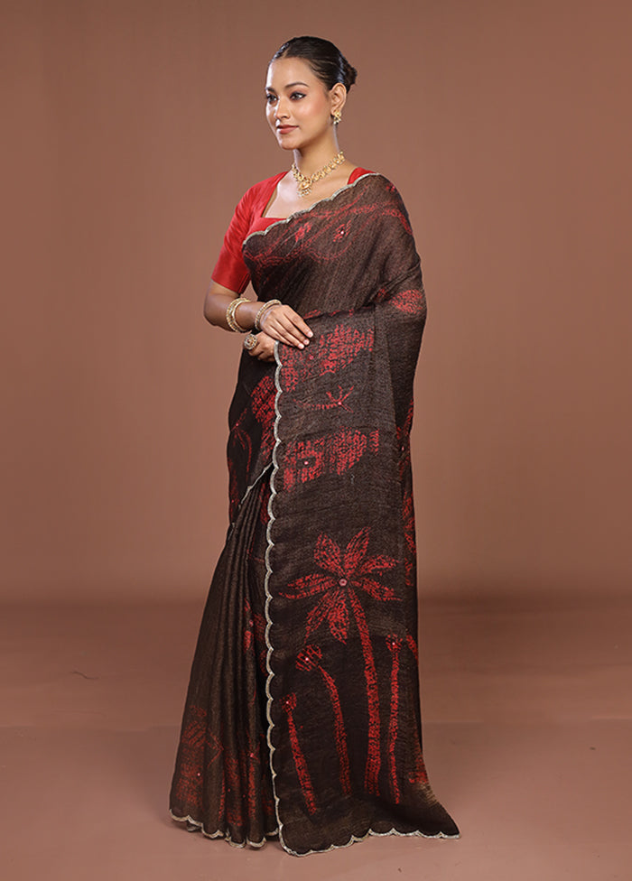 Brown Handloom Matka Pure Silk Saree With Blouse Piece