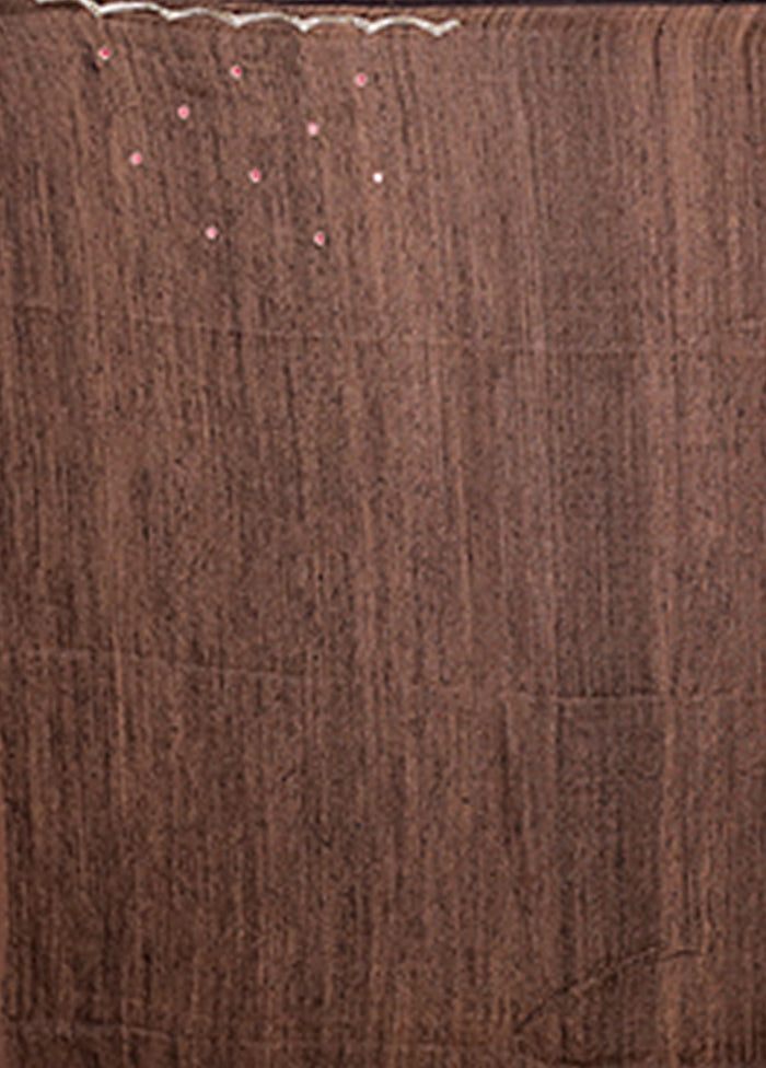 Brown Handloom Matka Pure Silk Saree With Blouse Piece