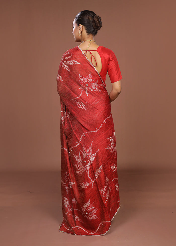 Red Handloom Matka Pure Silk Saree With Blouse Piece