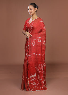 Red Handloom Matka Pure Silk Saree With Blouse Piece