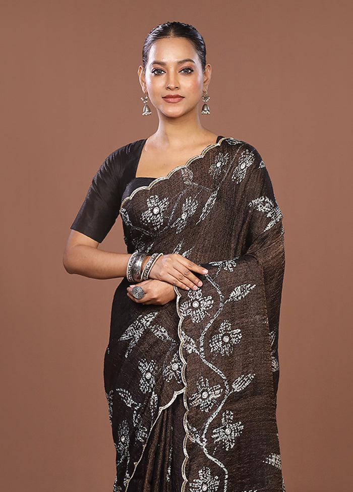 Brown Handloom Matka Pure Silk Saree With Blouse Piece