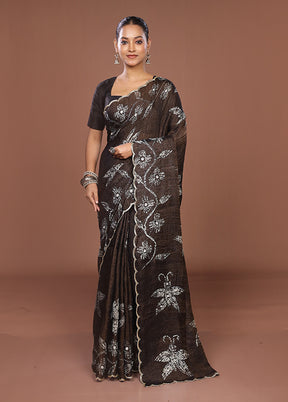 Brown Handloom Matka Pure Silk Saree With Blouse Piece