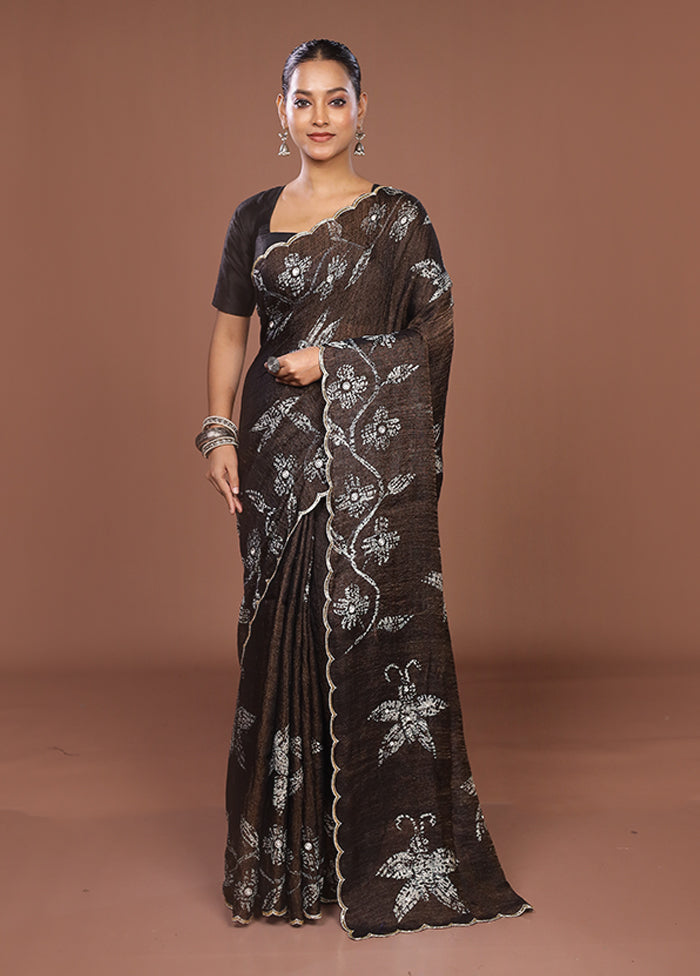 Brown Handloom Matka Pure Silk Saree With Blouse Piece