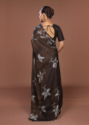 Brown Handloom Matka Pure Silk Saree With Blouse Piece