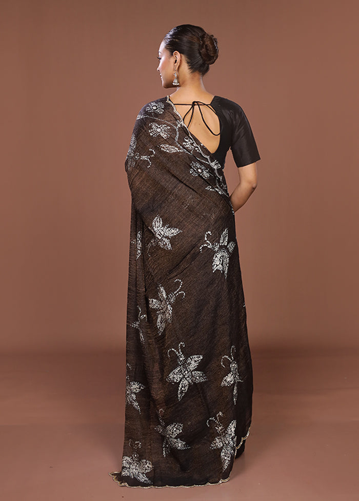 Brown Handloom Matka Pure Silk Saree With Blouse Piece