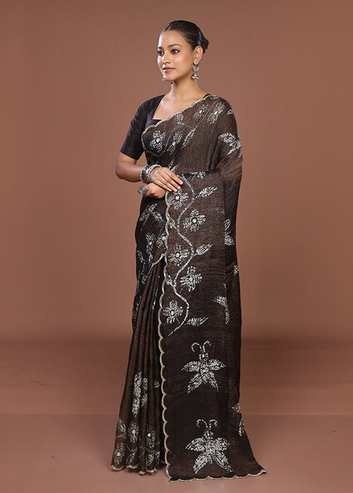 Brown Handloom Matka Pure Silk Saree With Blouse Piece