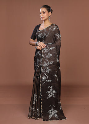 Brown Handloom Matka Pure Silk Saree With Blouse Piece