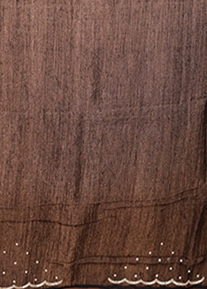 Brown Handloom Matka Pure Silk Saree With Blouse Piece