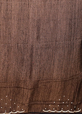 Brown Handloom Matka Pure Silk Saree With Blouse Piece