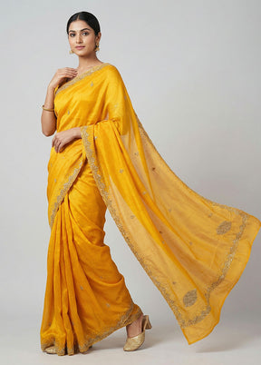Yellow Tissue Silk Saree With Blouse Piece