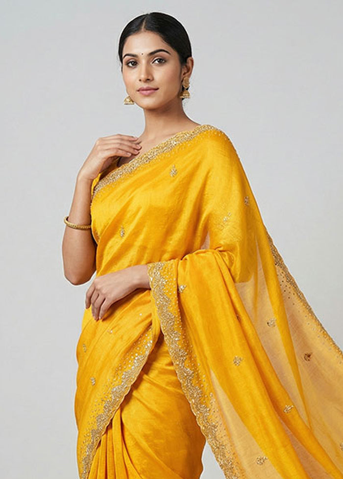 Yellow Tissue Silk Saree With Blouse Piece