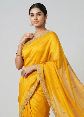Yellow Tissue Silk Saree With Blouse Piece