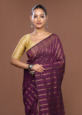 Purple Matka Silk Saree Without Blouse Piece