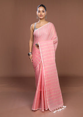Pink Matka Silk Saree With Blouse Piece