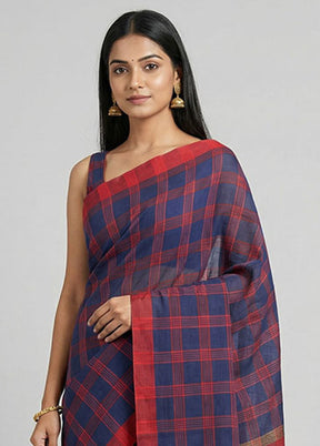 Blue Matka Silk Saree With Blouse Piece