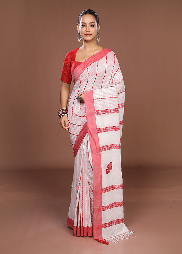 White Matka Silk Saree With Blouse Piece