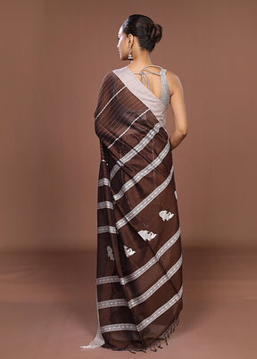 Brown Matka Silk Saree With Blouse Piece