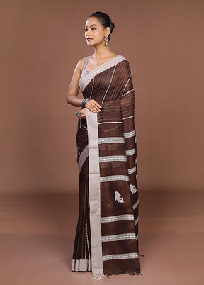 Brown Matka Silk Saree With Blouse Piece