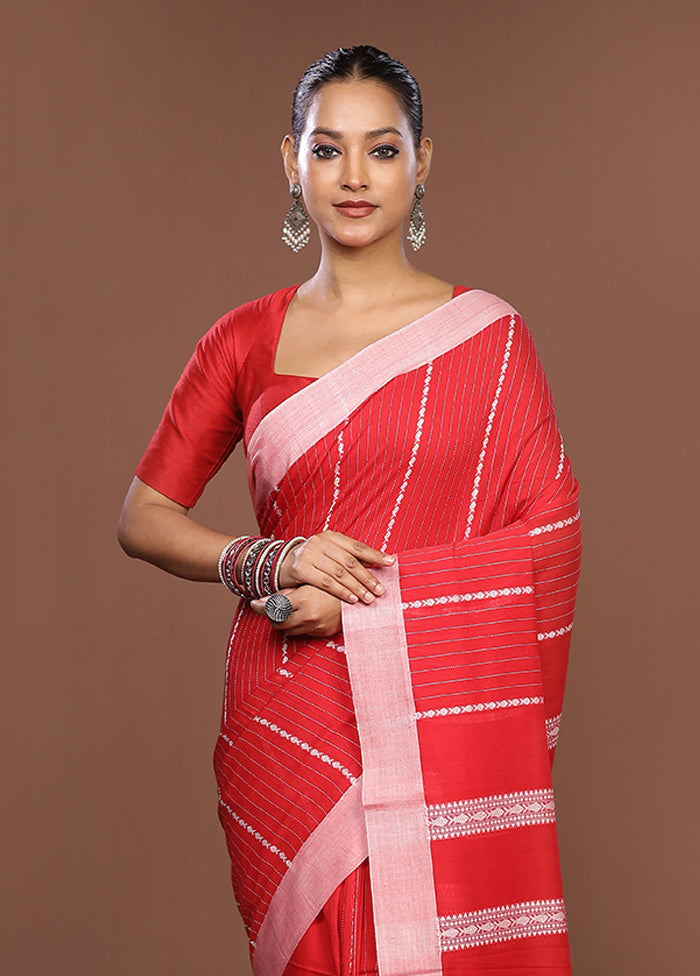 Red Matka Silk Saree With Blouse Piece