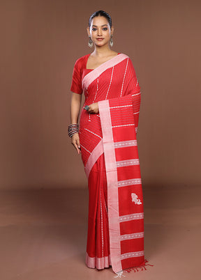 Red Matka Silk Saree With Blouse Piece