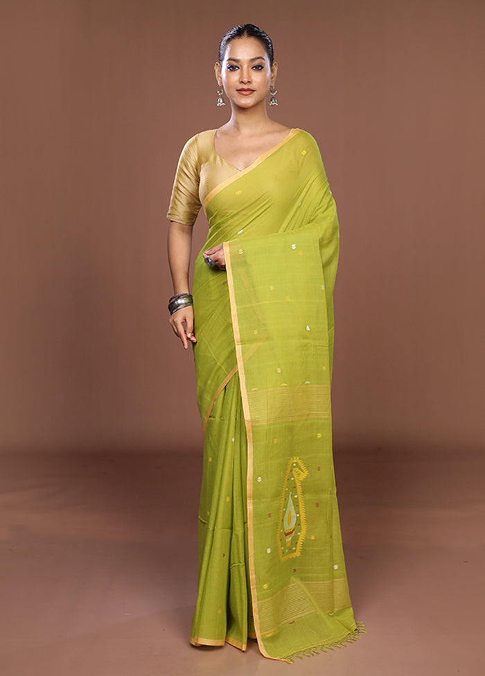 Green Matka Silk Saree With Blouse Piece
