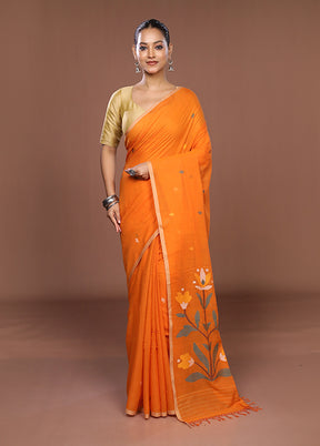 Rust Matka Silk Saree With Blouse Piece